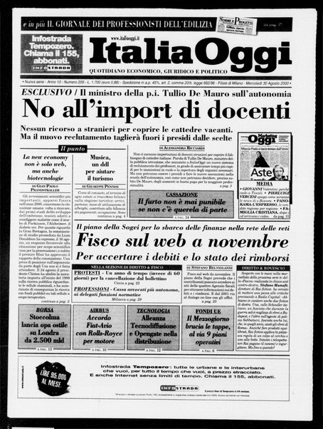 Italia oggi : quotidiano di economia finanza e politica